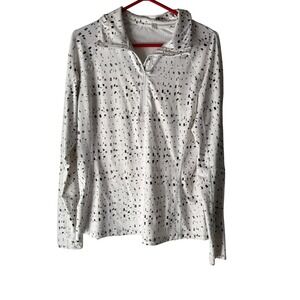 Under Armour White Black Geometric Print‎ Quarter Zip Long Sleeve Athletic Top M